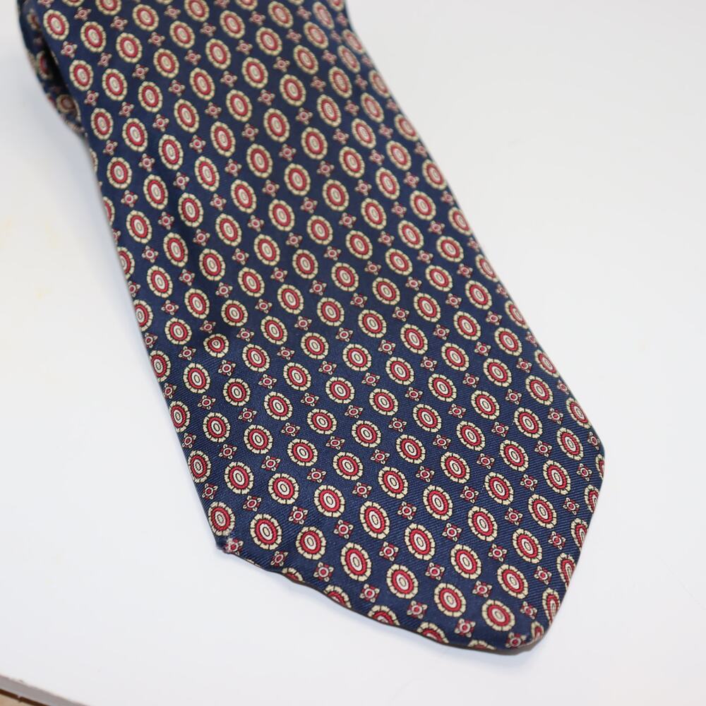 Amherst & Brock Gold Label Silk Necktie – Navy Medallion, 3.5"‎ Wide